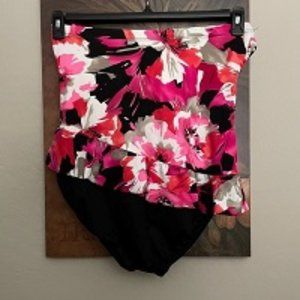 Worn ONCE! MagicSuit one Piece Bandeau Swimsuit Size 16 Black/Pink/White